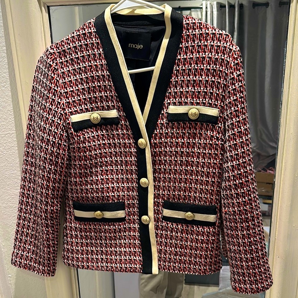Maje Red and Black Tweed Jacket